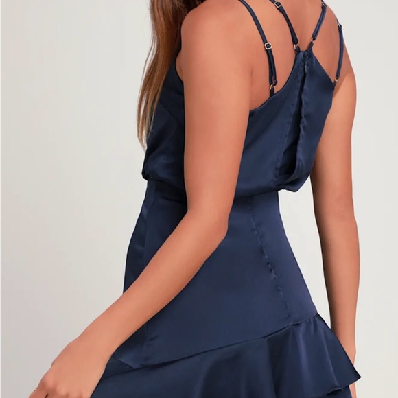 Lulu's Navy Satin Ruffle Mini Dress - Picture 2 of 15